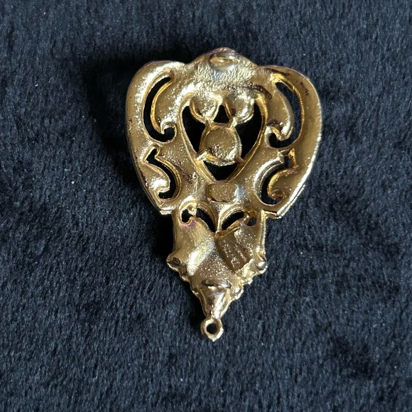 Vintage Art Nouveau Pendant Gold Filigree Rhinestones - Picture 5 of 7